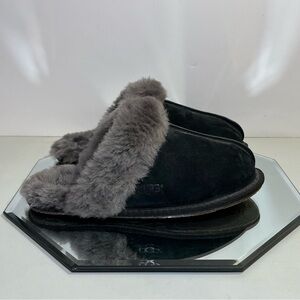 Women’s UGG Scuffette II Suede Sheepskin Slippers, Size 7, Black/Gray